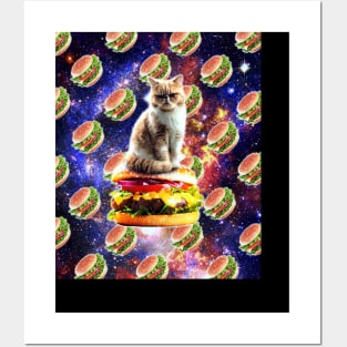 Hamburger Astro Cat On Burger Posters and Art